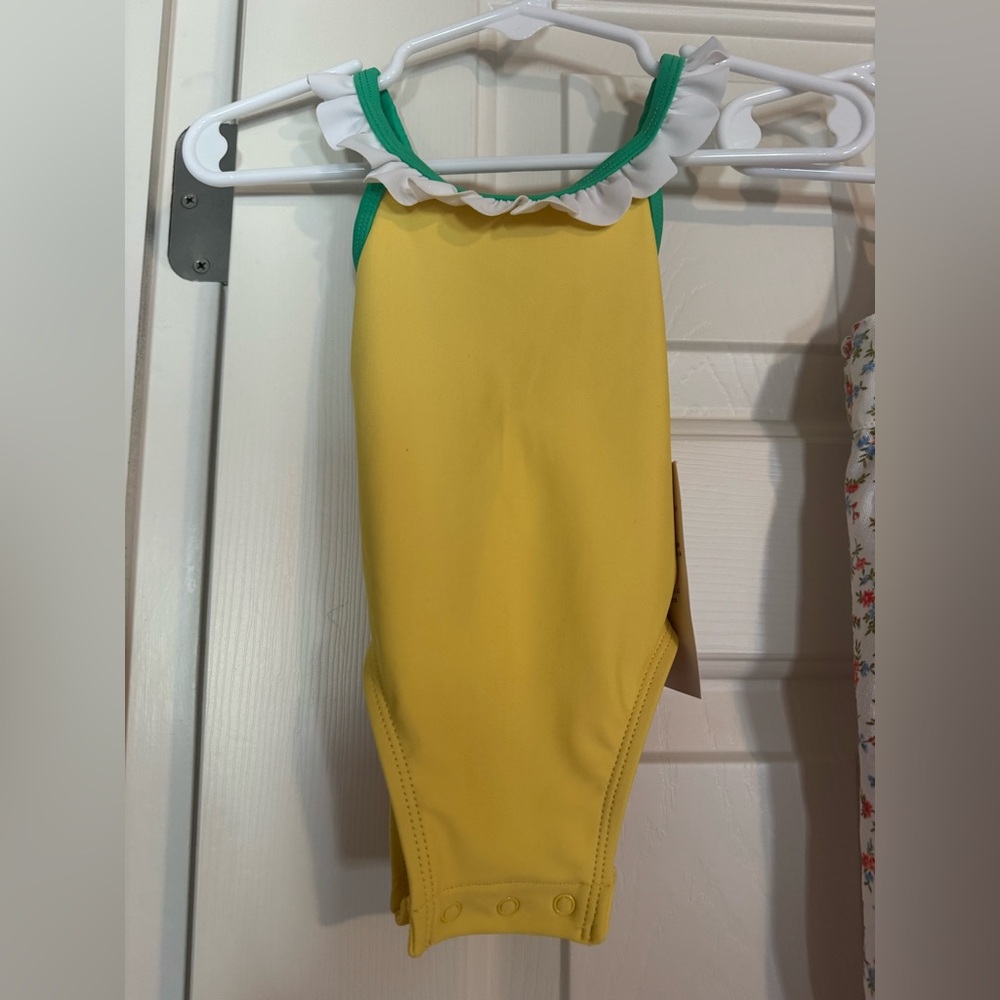 NWT - Floral Baby Romper/ Ivory Onesie w Logo/ Yellow Swimsuit - All are 3-6mths - Picture 2 of 13